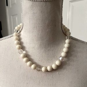 Large beaded white vintage necklace